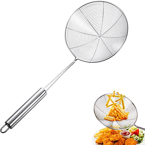 SUPRTOY Schaumlöffel Edelstahl,Groß Schaumlöffel,Spinnennetz Sieb,Schaumkelle mit Hakengriff,Blanchierheber,Schöpflöffel,Sieb,40*16cm,spülmaschinengeeignet, 021