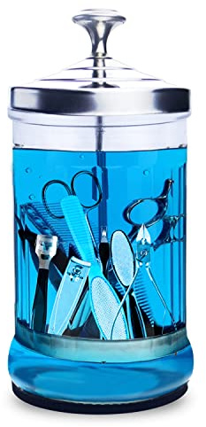 Namgznso Pot de désinfection, récipient de manucure de 940 ml avec panier amovible pour outils à ongles, petit verre fournitures de barbier désinfectant