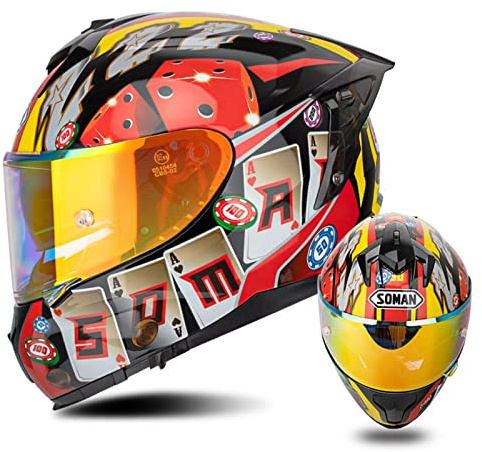 DXDRT Casco de Motocicleta de Cara Completa, Cascos de Carreras de Motos para Hombres y Mujeres Adultos Unisex, Casco de Bicicleta de Calle Todoterreno de Motocross Aprobado por ECE,Gambler,3XL
