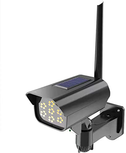 Solare Telecamera di Sorveglianza Finta 2 in 1 Lampade Solari da Esterni Finta Telecamera di Sicurezza Luci Solari Lampade da Parete Dummy Camera con Sensore di Movimento,Black
