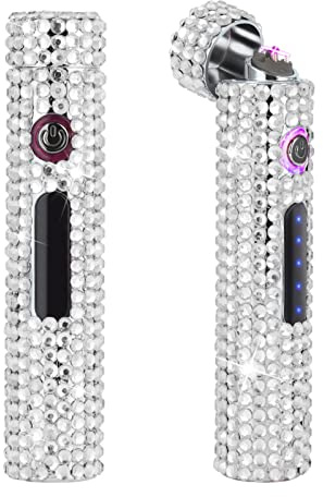 Briquet électrique rechargeable par USB, mini bande cylindrique à paillettes sans flamme, coupe-vent, double arc plasma pour filles, femmes, pour intérieur et extérieur, blanc