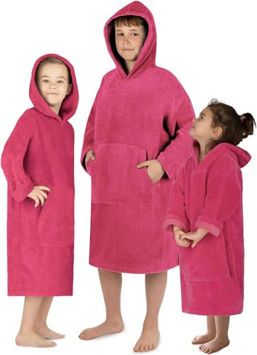 normani Kinder langarm Badeponcho - Frottee Kapuzenhandtuch für Jungen und Mädchen Farbe Pink Größe 0-2 Jahre