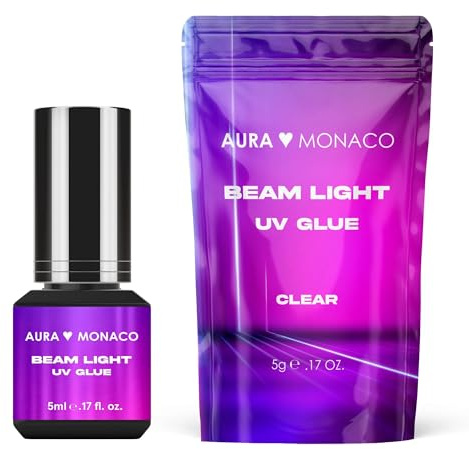 AURA Monaco | Beam Light UV Wimpernkleber – Transparenter UV Lash Glue für UV-LED-Systeme – Schnelltrocknend, langanhaltend und allergikerfreundlich – 5 ml