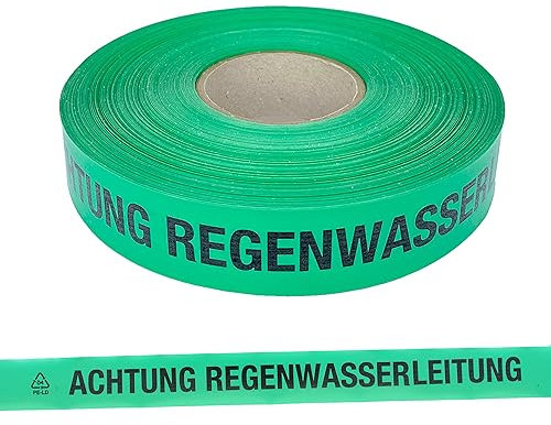 PremSecure Trassenwarnband Achtung Regenwasserleitung Warnband Abwasser Schmutzwasser Wasser Leitung Trassenband 250m Trassierband grün schwarz 40mm breit