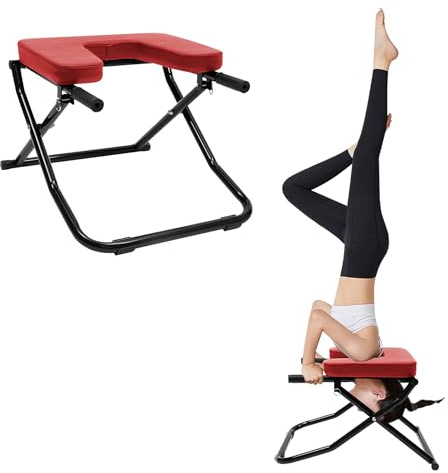 SEANESZTI Yoga Inversion Bench, Foldable Yoga Headstand Bench Chair with Wider PU Pads, Headstand Prop Upside Down Chair for Balance Training Core Strength Building Backbends Yoga Asana Practice Chair