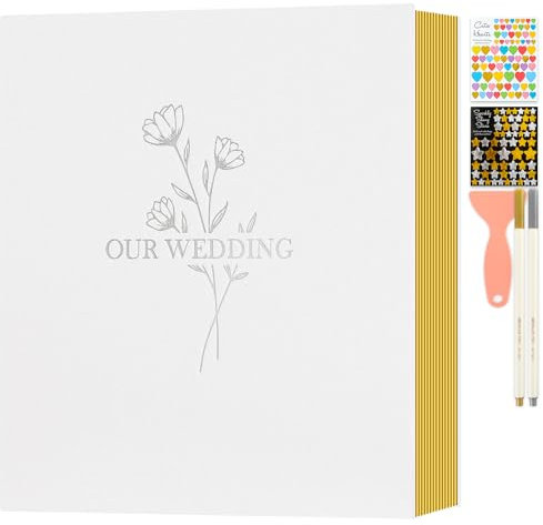 Lanpn Wedding Self Adhesive Photo Album Scrapbook 40 Pages, Linen Photos Albums DIY Sticky Magnetic Pages holds 6x4 7x5 A5 Picture for Wedding (Small, 20 sheets, White)