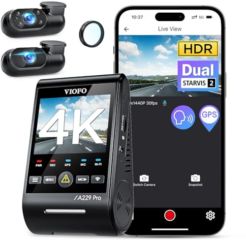 VIOFO A229 Pro 3 Channel 4K HDR Dash Cam, Dual STARVIS 2 Sensors IMX678 & IMX675, 4K+2K+1080P Front Inside and Rear Triple Car Camera, 5GHz WiFi GPS, Voice Control, 24H Parking Mode