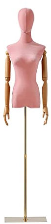 Rosa weibliche Kleiderform Schaufensterpuppe Torso Körper Samt halblanges Modell mit Massivholzarm höhenverstellbar Metall quadratische Basis Kleid Schmuck Display (Farbe: Silber, Größe: M/Medium) (Go