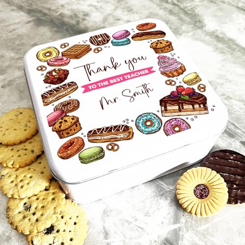 Square Colourful Bakes Frame Best Teacher Personalised Cake Tin Personalised Gift | Custom Gift | Personalized Tin | Cake, Biscuit & Treat Tins | Gift For Her | Gift For Him