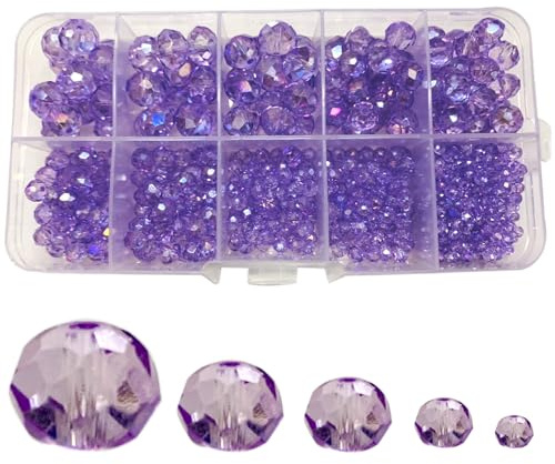 FAPUMOE 800 pezzi di perle di vetro sfaccettate colore AB (viola), perle di cristallo Rondelle AB, perle sfuse assortite per la realizzazione di gioielli, bracciali, ciondoli 2mm, 4mm, 6mm, 8mm, 10mm