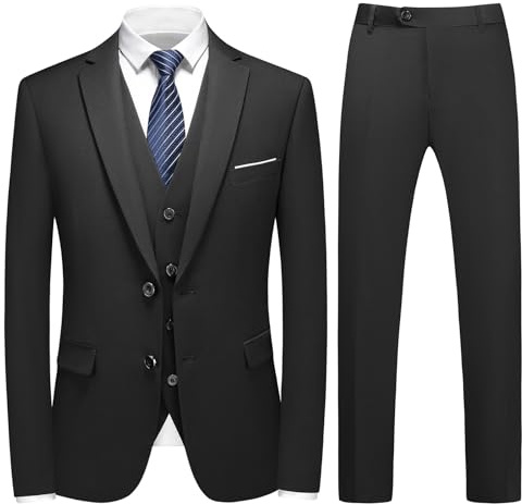 KUDMOL Men's Suit 3-Piece Slim Fit Formal Blazer Waistcoat Trousers Set | Men's Two-Button Solid Business Tuxedo, Formal Outfit for Wedding, Prom, Office, Party, Dinner and Ceremony