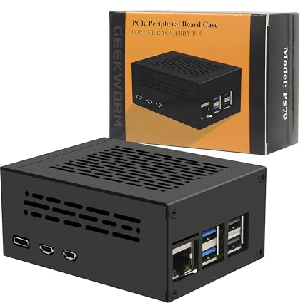 Geekworm P579 Raspberry Pi 5 Gehäuse, Compatible with Active Cooler | Case Support Top PCIe M.2 NVMe SSD HAT Shield X1001 / X1003 / X1004 / X1012 / X1015 / X1000 / X1015, Wall Mountable