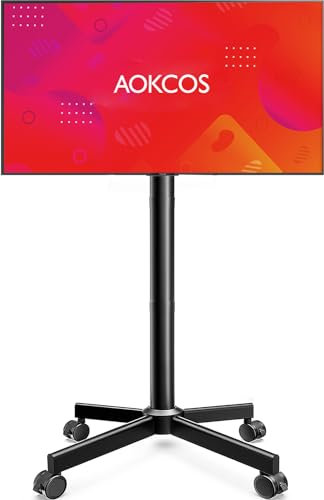 AOKCOS TV Ständer Rollbar für 32-65 Zoll Fernseher, Neigbar & Höhenverstellbar Fernsehständer mit Rollen, Schraubenloses Design TV Standfuss Standfuß Bodenständer Universal Max VESA 400x400mm 40kg