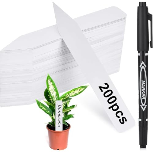 DOETYD 200 Pcs Plastic Plant Labels with 1 Pen Waterproof Potted Tags Reusable Vegetables Markers for Garden Outdoor Seed Herb Seedling