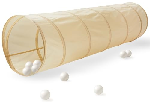 3 Sprouts Kids Play Tunnel - Pop Up Collapsible Tunnels with Recycled Fabric - Fun Crawling Tunnel for Toddler, Baby, Children to Crawl Through, Gross Motor Toy for Indoor Play - Beige