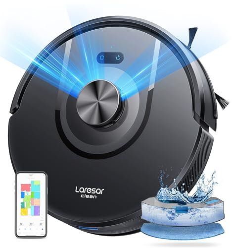 Laresar Clean Saugroboter mit Wischfunktion, Saugroboter mit LiDAR Navigation, Live-Karte, 5000Pa Staubsauger Roboter Mars01 bis zu 180Min, Ideal für Tierhaare, Teppich, Hartboden