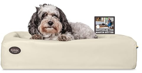 SABRO KUDDE Orthopädisches Hundebett – Martin Rütter – Hochwertiges Kunstleder – Waschbar & Wasserabweisend – Ergonomisch – Premium Haustierzubehör für Kleine Hunde in Creme