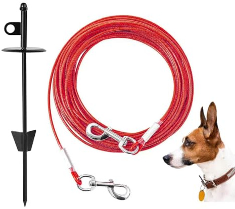 Mi Metty Tie-Out Leads for Dogs, 6/15 m Chew-proof Dog Leads with Stake, Tangle-Free Ground Anchor, Dog Yard Lead for Medium to Large Dogs, for Yard and Camping, Beach, Lawn, Outdoor
