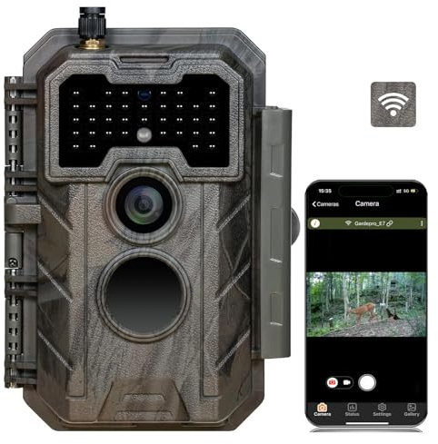 GardePro E7 WiFi Wildlife Camera, 64MP 1296P, Phone App, 100ft Night Vision, Game Cameras with Motion Activated Waterproof, for Hunting, Wildlife, Deer Camera