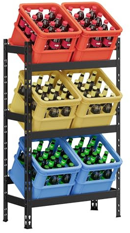 SONGMICS Getränkekistenregal, für 3 Getränkekisten, 3 Ebenen, Jede Ebene bis 30 kg belastbar, Getränkeregal,Bierkistenregal, Stahl, Kistenständer, Wasserkistenregal, tintenschwarz GYL001B01