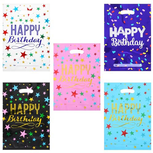50 Stück Bunt Geburtstagstüten Kleine Kinder Geburtstag Tüten 25 X 17cm Große Partytüten Für Geburtstagsfeier Süße Geschenktüten Aus Plastik Zum Kinder Geburtstag Party Von Jungen Und Mädchen