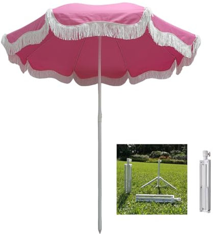 Parasol de Jardin d'extérieur, Parasol à Franges Romantique, Parasol de Plage à Pompons d'extérieur, Parasol de Patio avec Franges, avec 8 Baleines en Fibre de Verre résistantes au Vent et s