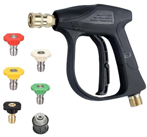 Pistola de alta presión con 5 boquillas de pulverización desmontables, 4350 PSI 1/4 pulgadas, pistola de alta presión, M22 – 14 mm, kit de limpieza para Karcher