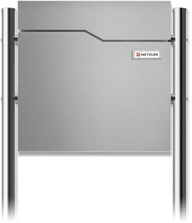 Metzler Standbriefkasten in Graualuminium - Pulverbeschichtet & mit Zeitungsfach - Inkl. Edelstahl Standfuß - Hochwertiger Briefkasten mit Zeitungsrolle und austauschbarem Namensschild Freistehend