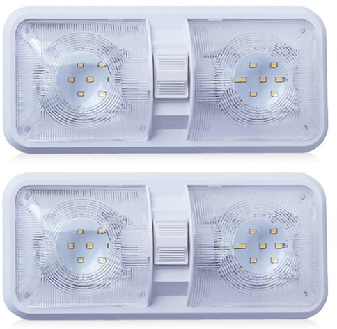 GOMETY 2 luces de techo 48 LED para coche, 12 V, autocaravana, súper brillante 600 lm, luz blanca de vehículo, iluminación interior LED para coche, caravana, autobús, caravana, barco
