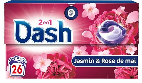Dash 2en1 PODS, Lessive En Capsule, 104 Lavages (4 x 26 Lavages), Jasmin Et Rose De Mai, 3 SEMAINES DE FRAÎCHEUR* AVEC L’ADOUCISSANT LENOR, Fabriquée En France, Dash 2in1