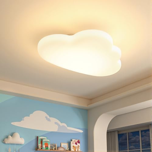 AOEH LED Deckenleuchte Schlafzimmer Kinderzimmerlampe Deckenlampe für Kinder Wolken deckenleuchte Holz Stufenloses Dimmen mit Fernbedienung，Bread Cloud 40CM