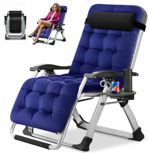 Obqer Liegestuhl Klappbar, 200KG TragfäHigkeit Zero Gravity Chair Garten | Tragbarkeit Sonnenliege Mit Kissen Tassenhalter, Extra Breit, Verstellbare Angle, Gartenliege Geeignet Für Balkon Terrassen