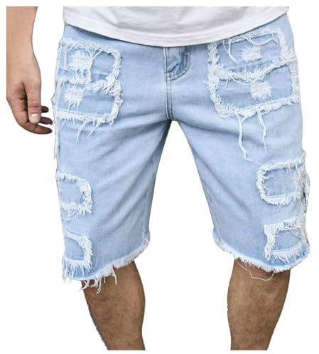 Pantaloncini in Jeans Uomo Elasticizzati, Denim Jeans Shorts Casual Basic Distrutto Pantaloncini Moda Bermudas Coulisse E Tasche Pantaloni Corti Uomo Pantaloncino Uomo per Ragazzi Hip Hop