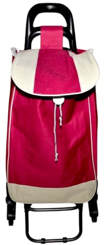 Carrello per la spesa 3 ruote girevoli saliscale – Trolley portaspesa pieghevole 42 L con borsa chiusura a strappo e coulisse- Borsa removibile (BORDEAUX)