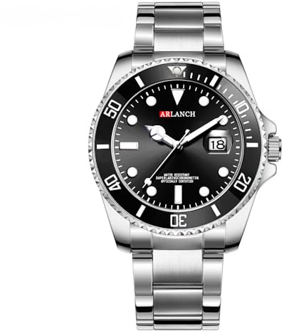 cosescos Generic Herren Leuchtende Taucheruhr Wasserdicht 30M Edelstahl Quarz Analog Sportuhr mit Datum Kalender Nachtlicht