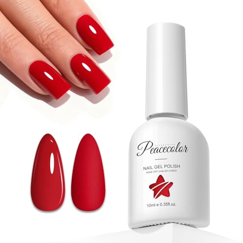 Peacecolor Esmaltes Semipermanentes para Uñas Rojo 10ML, Esmalte Uñas Pintauñas Semipermanentes Gel Nail Polish Art para Principiantes Manicura y Pedicura en casa