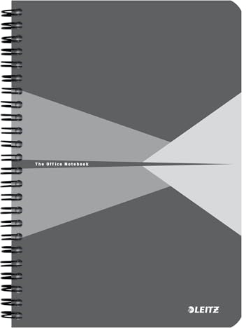 Leitz Office College Pad - A5 Lined Notebook with Cardboard Cover, Spiral Binding, 360 Degree Opening, 180 Pages / 90 Sheets of FSC-Certified Paper (80 g/m²), For Office & School, Grey, 44591085