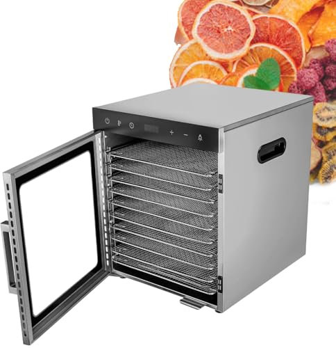 KHYTEBV Déshydrateur Alimentaire 10/12 Plateaux, séchoir électrique 800 W, lyophilisateur, Panneau de contrôle de température réglable et minuterie numérique, avec Livre de Recettes