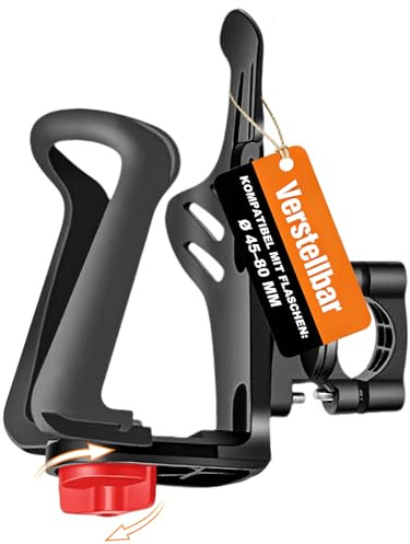 SUNFATT [2 Stück] Fahrrad Flaschenhalter & Getränkehalter (360° Drehbar) – Trinkflaschenhalter für E-Bike, E-Scooter, Motorrad & Kinderwagen – Ohne Bohren, Ø 45-78mm – Fahrrad Zubehör Set