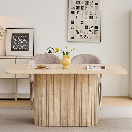 EGOONM Table à Manger Rectangulaire (160 x 90 x 75 cm), Table de Cuisine avec Plateau en MDF (Motif du Travertin Jaune), Idéale pour Salle à Manger, Cuisine, Restaurant ou Bureau, Jaune