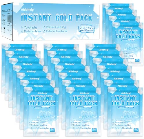 25 Pack Instant Cold Packs (4.3 x 5.9) - Disposable Ice Packs for Injuries | Cold Compress Ice Pack for Pain Relief, Swelling, Inflammation, Sprains, Toothache - Cold Pack for Athletes