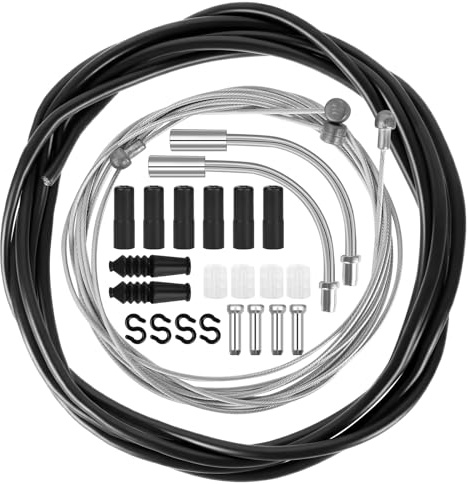 Ainiv Set de Câbles de Frein Vélo, 2.5M Kit de Câbles de Frein Universels, Câble de Changement de Vitesse et Câble de Transmission avec 2 Collecteurs de Freins en V (90 Degrés) pour VTT, Route