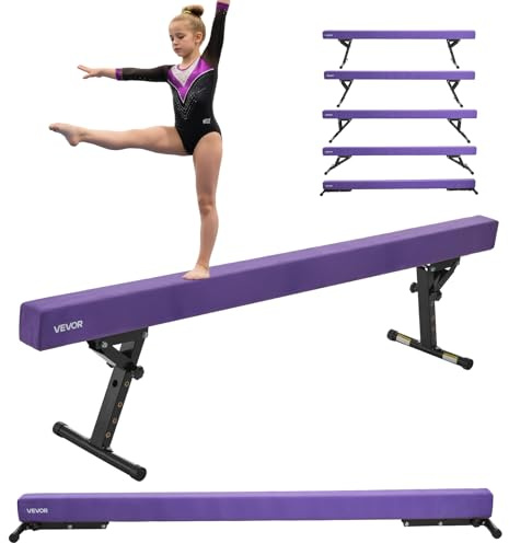 VEVOR Schwebebalken Gymnastik Kinder 241 cm Höhenverstellbar (5-stufig/170/380470/540/565mm), 158,7 kg belastbarer Gymnastikbalken Turnbalken, Balance Balken Balancierbalken für Fitnessstudio, Lila
