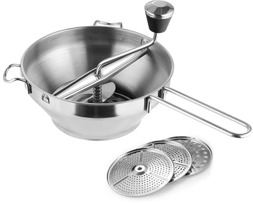 Macinino manuale per alimenti in acciaio inox con 3 dischi per macinare patate, macinino per salsa di pomodoro, purea, purè di patate, marmellata