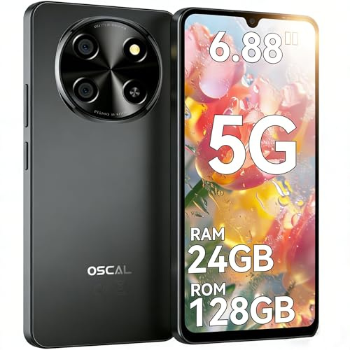 OSCAL Tiger 8 KI Smartphone 5G Ohne Vertrag, Android 15 Handy, 6.88''HD 120Hz Ultradünn Smartphones, 24GB+128GB/2TB TF, Octa Core, 5000mAh&18W, 16MP+8MP, Dual 5G SIM,NFC,Face ID,Fingerabdruck,GPS,OTG
