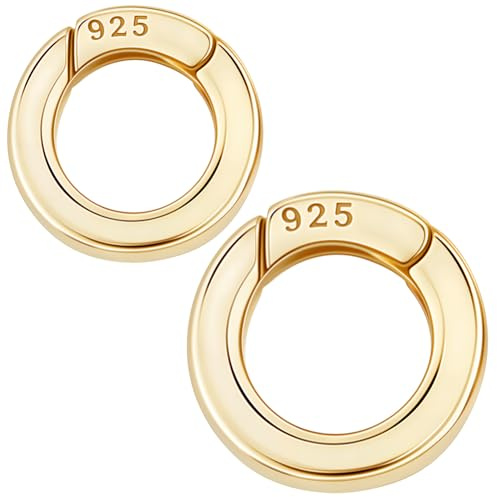 SUNNYCLUE 1 Box 2 Sizes 925 Sterling Silver Spring Gate Rings O Ring Clips Gold Round Alloy Closures Clamp Carabiner Connector Small Hoop Clip Clasps for Jewellery Making Bracelet Necklace DIY Crafts