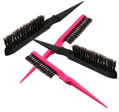 Hemobllo 4 pezzi Spazzola per Capelli da Salone con Setole di Cinghiale Pettine Tre File per Cotonatura e Volume Manico Sottile Ergonomico Stimola Capelluto Uso Colore Casuale