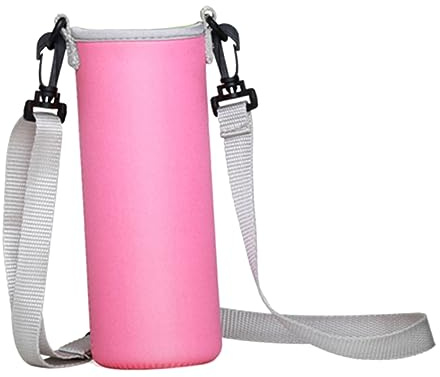 Alipis 2 pièces Pochette Bouteille Eau Portable Néoprène Housse Isolante Anti-Chaleur avec Bandoulière Protection Pratique pour Bouteille Léger pour Usage Extérieur Quotidien Noir Rose