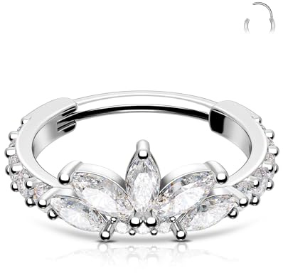 OUFER Lotus Helix Ohrring Hoop 16G Daith Piercing Schmuck Chirurgenstahl Knorpel Ohrringe Hoop Klar CZ Septum Ring Clicker Helix Piercing Schmuck für Frauen 8 10 12 mm