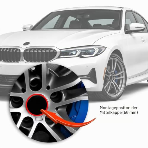 Nabendeckel 56mm Blau-Weiß, Radnabenkappen Geeignet für Leichtmetallfelgen mit Innendurchmesser 56 mm. Felgenkappen Nabenkappen Wheel Caps Radnabenabdeckung 4 Stück